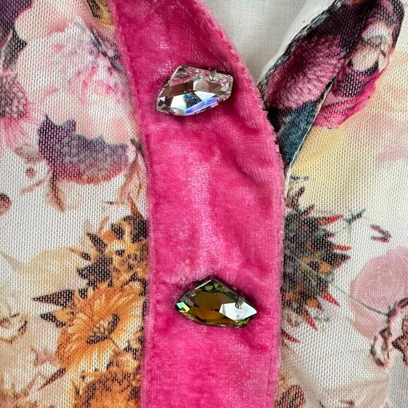 Designs by Priti Vora Floral Tunic 3/4 Sleeves Velvet Trim Embellished Pink S - Picture 3 of 8